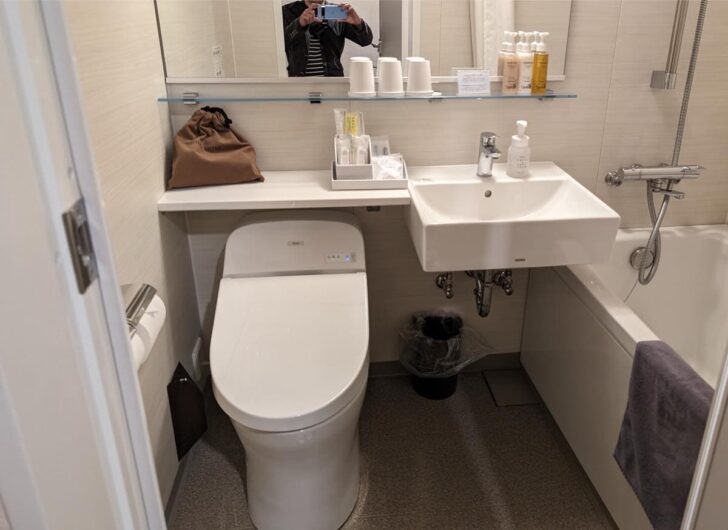 The renovated and spotless bathroom in the standard guest room