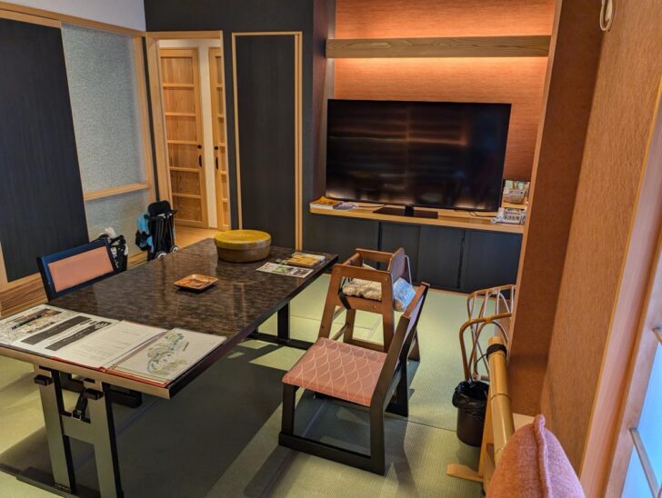 Tatami area with a low table and large TV