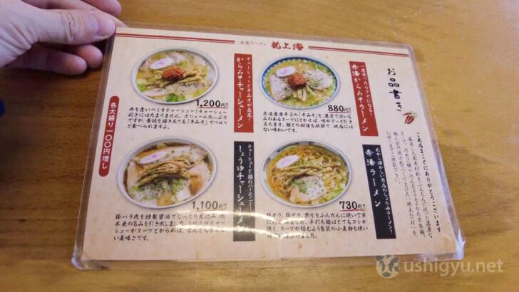 The table menu at Ryushanhai