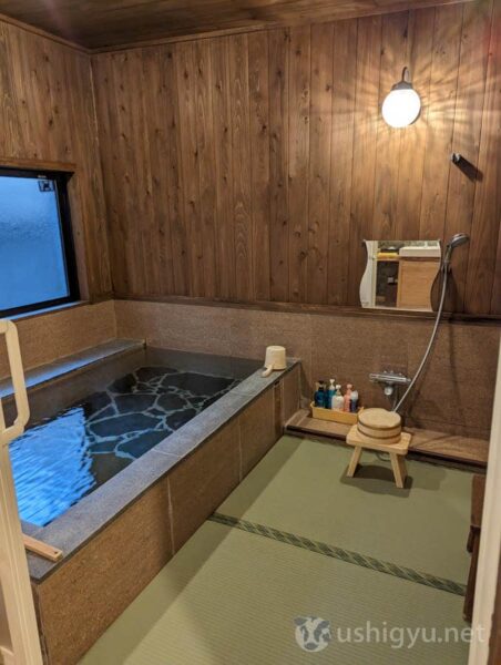 Private onsen with tatami flooring