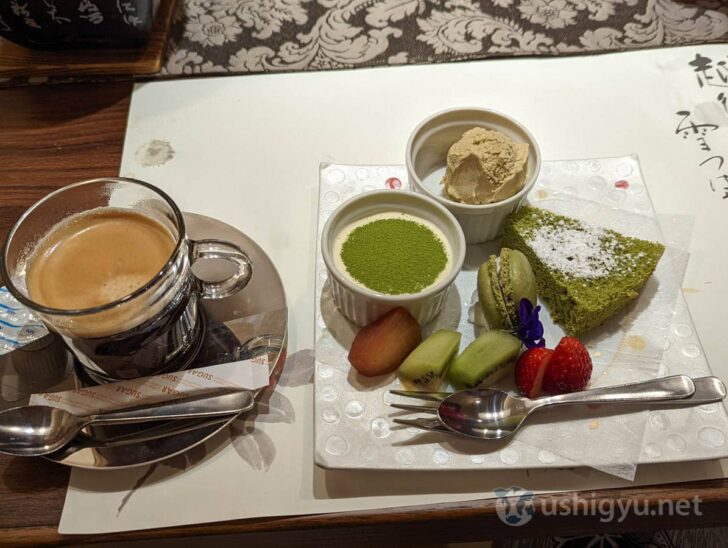 Dessert plate with matcha tiramisu