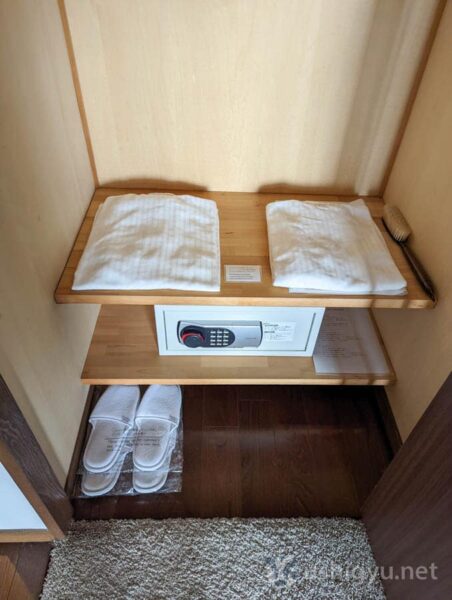 Bathrobes, a safe, and slippers