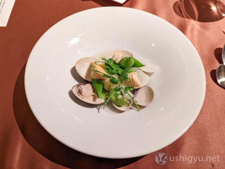 Kumamoto clam soup with seasonal vegetables