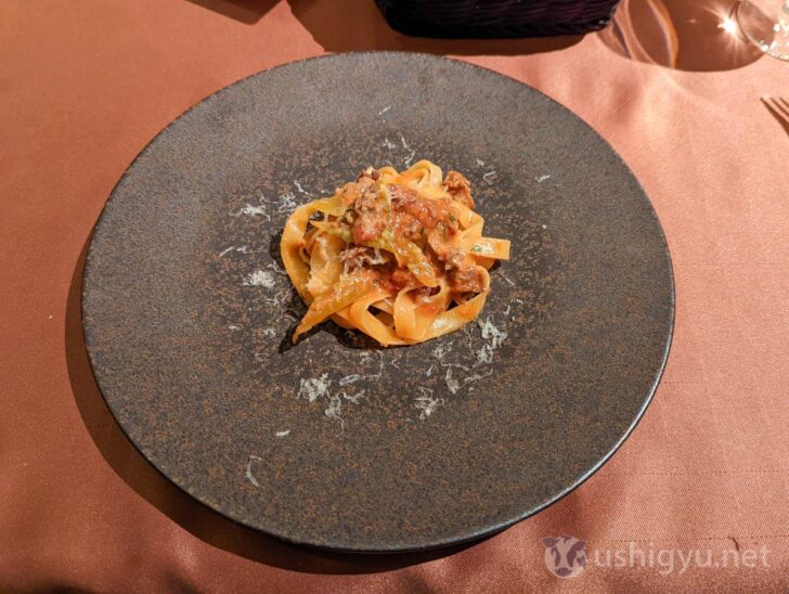 Fettuccine with Amakusa Daio chicken gizzard ragu sauce