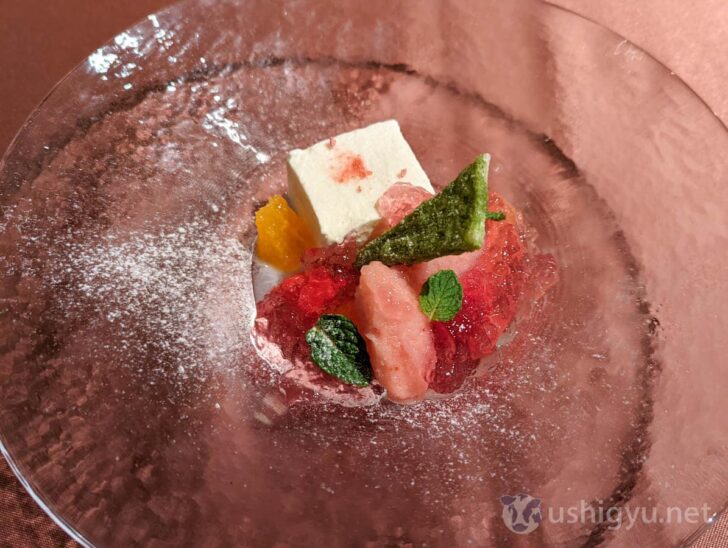 Bianco mangiare with spring macedonia