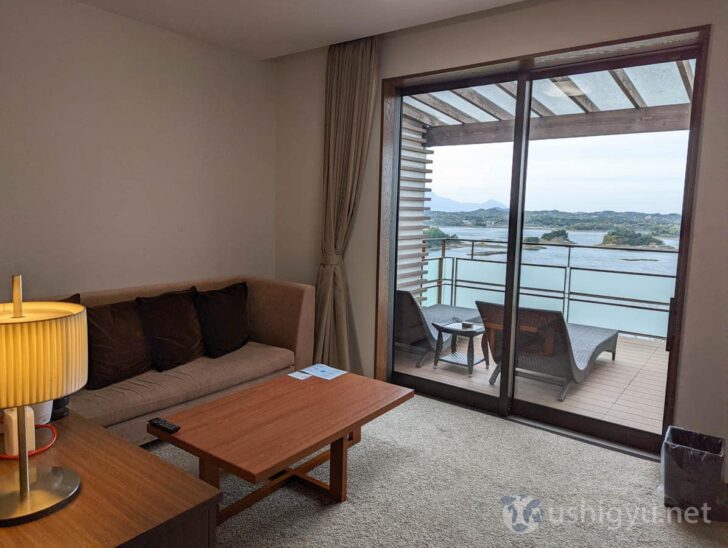 Living space of the Bridge View Double room at Tenku no Fune