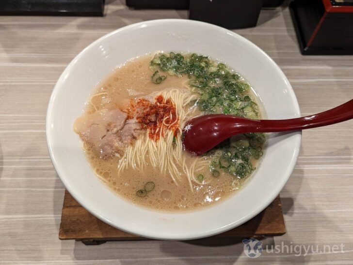 Ramen served on a dining stand prepared in advance on the table