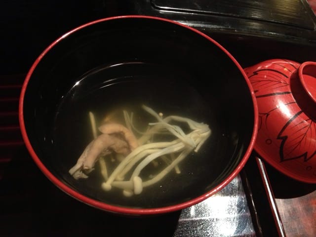 Clear soup with eel liver served alongside