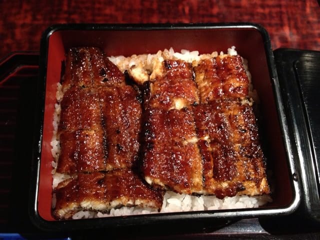 Opening the box reveals delicious grilled eel