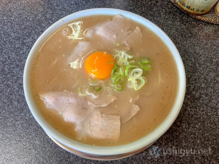 Ichigen's tonkotsu ramen with raw egg on top