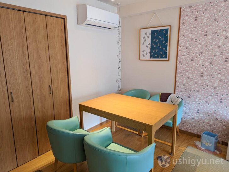 Table for four on the other side of the room