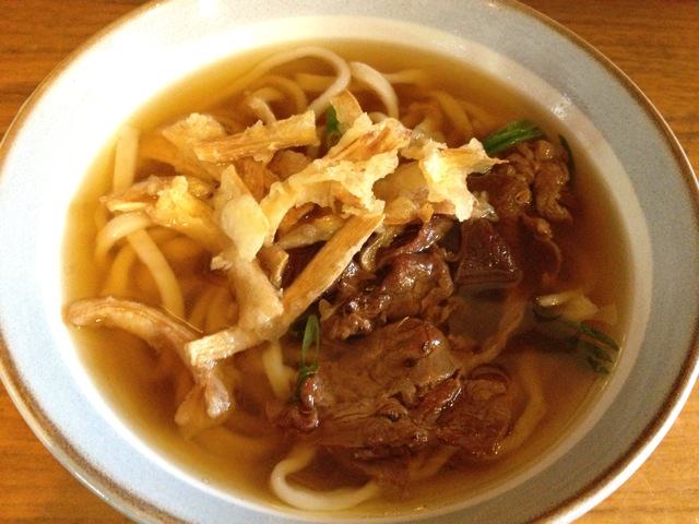Beef and burdock root tempura udon