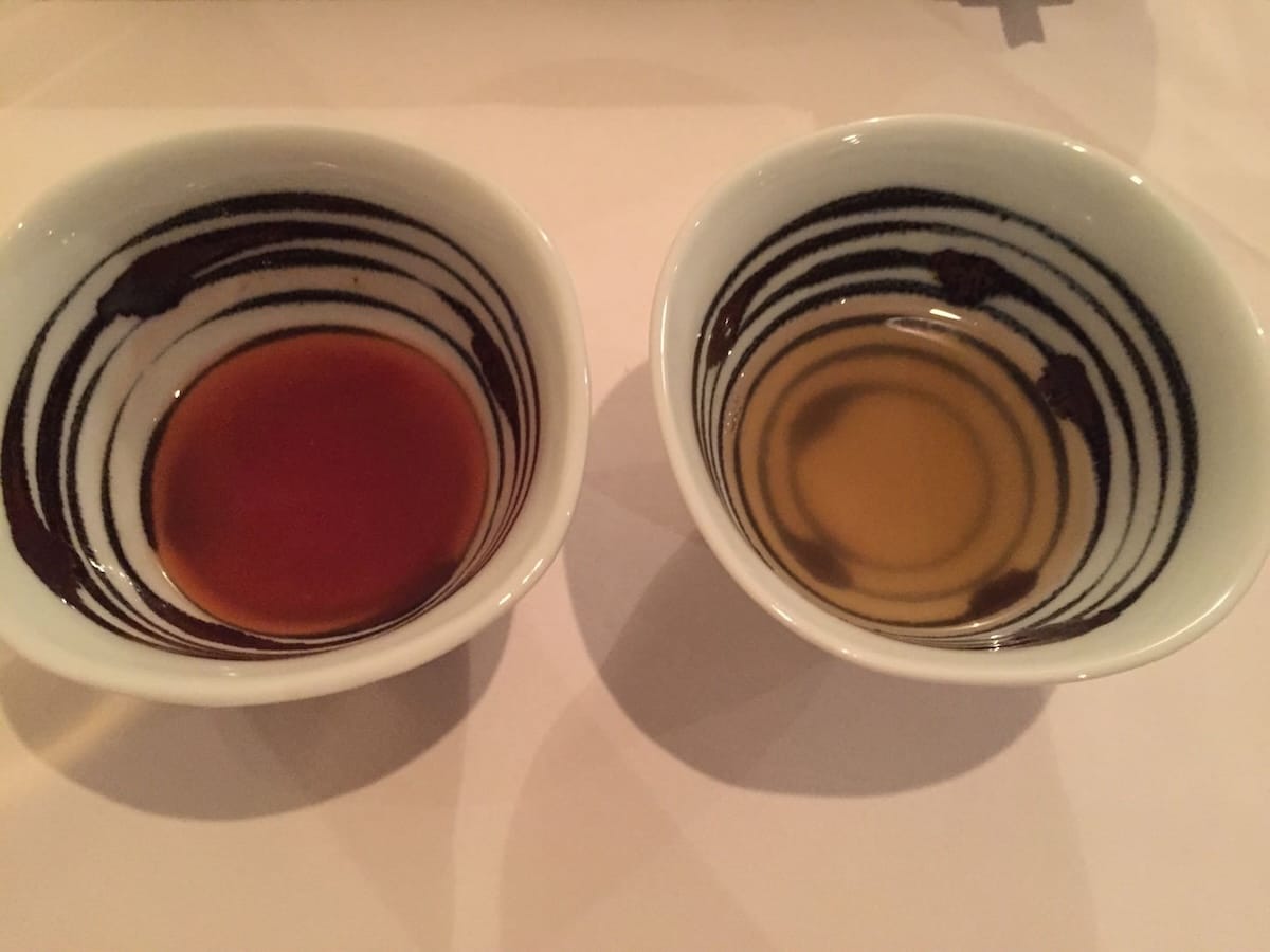 Two types of sauce - tomato-based and beef tail soup-based