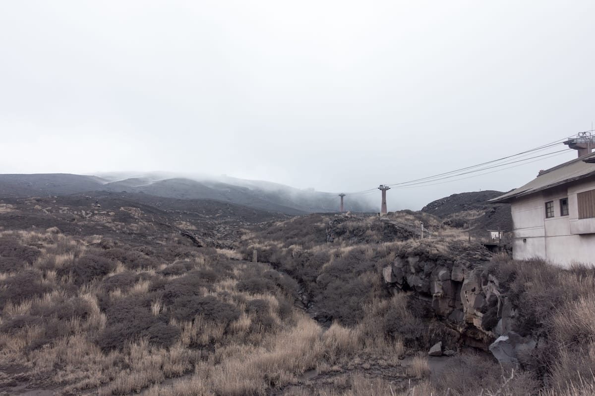 Ash-covered volcanic slopes in Aso