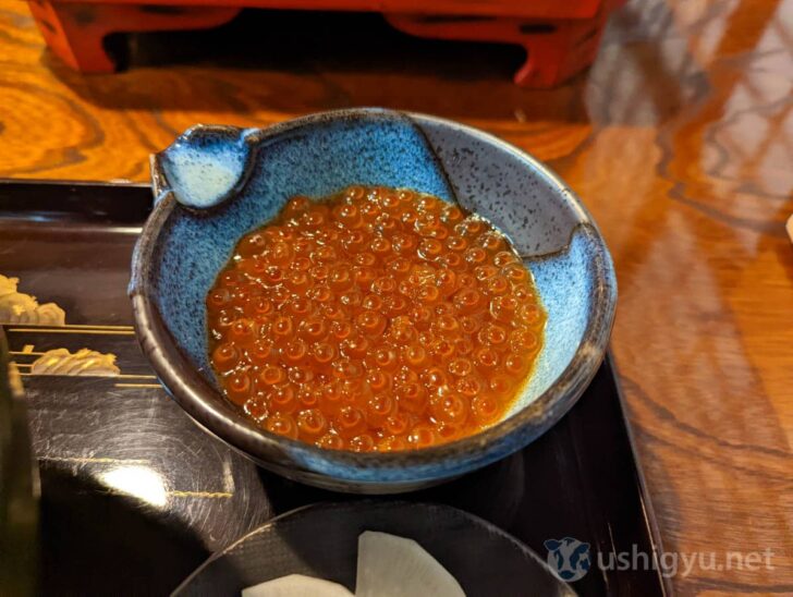 Soy-marinated salmon roe from Sennen Sake Idutsuya