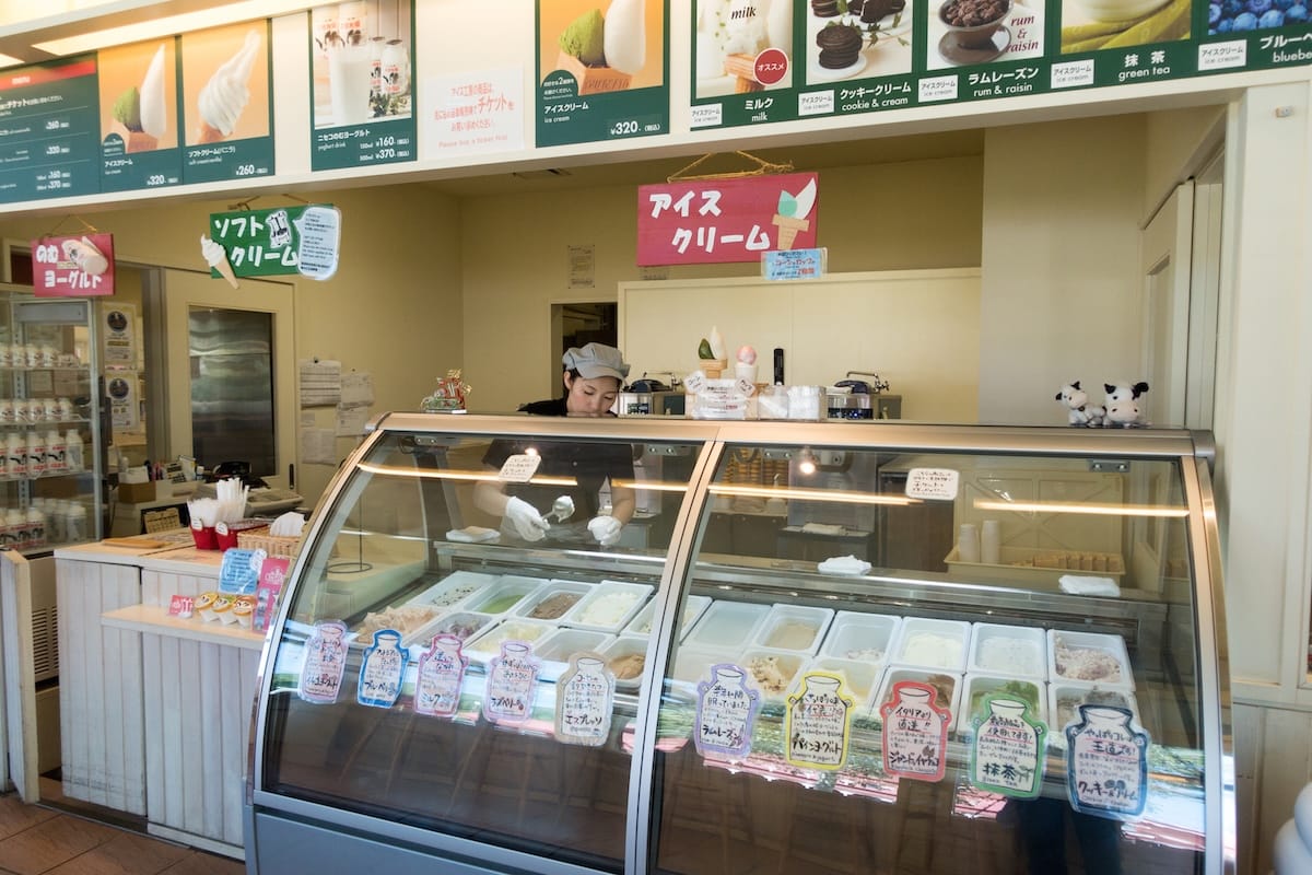 Enjoying fresh Hokkaido ice cream outdoors