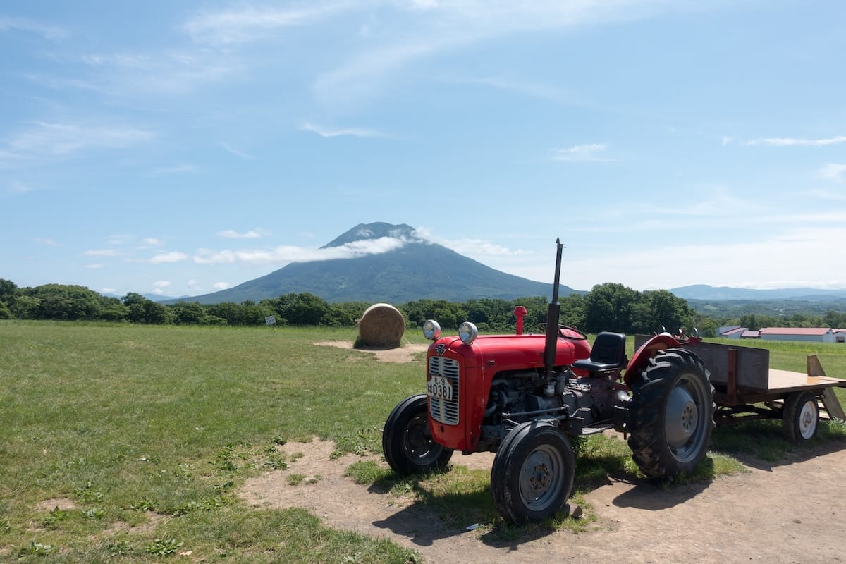 Outstanding location with close view of Mount Yotei and farm machinery