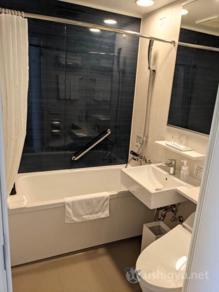The unit bath is still new and sparkling clean