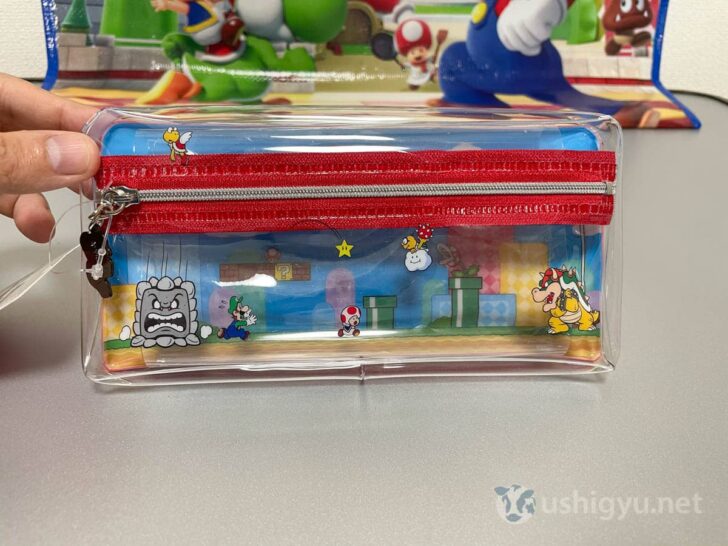 Pencil case featuring a Super Mario level