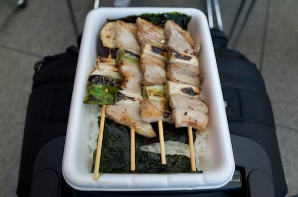 Opened yakitori bento box