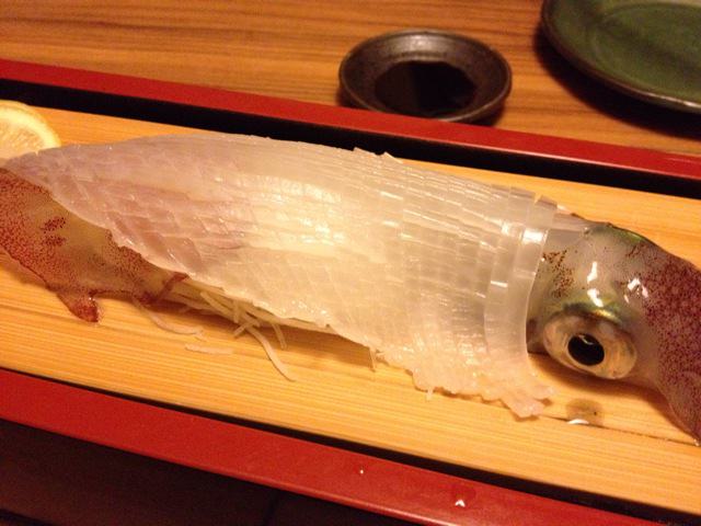 Crunchy texture of the fresh squid sashimi