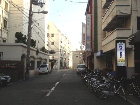 Street with budget hotels