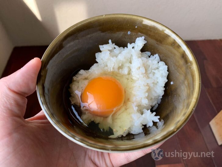 Special egg-on-rice with crab soy sauce