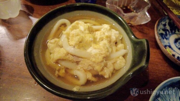 Udon in duck and seri broth after finishing the greens