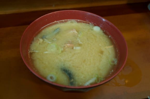 Miso soup flavored with fish stock