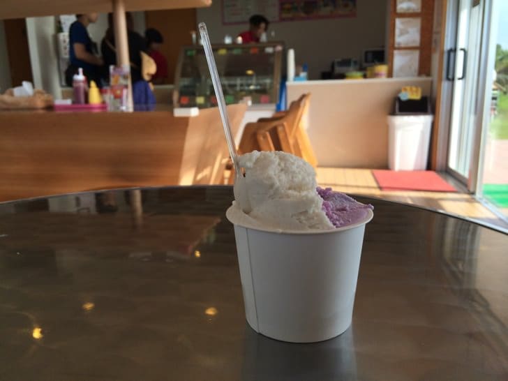 Gelato with island banana and purple sweet potato flavors