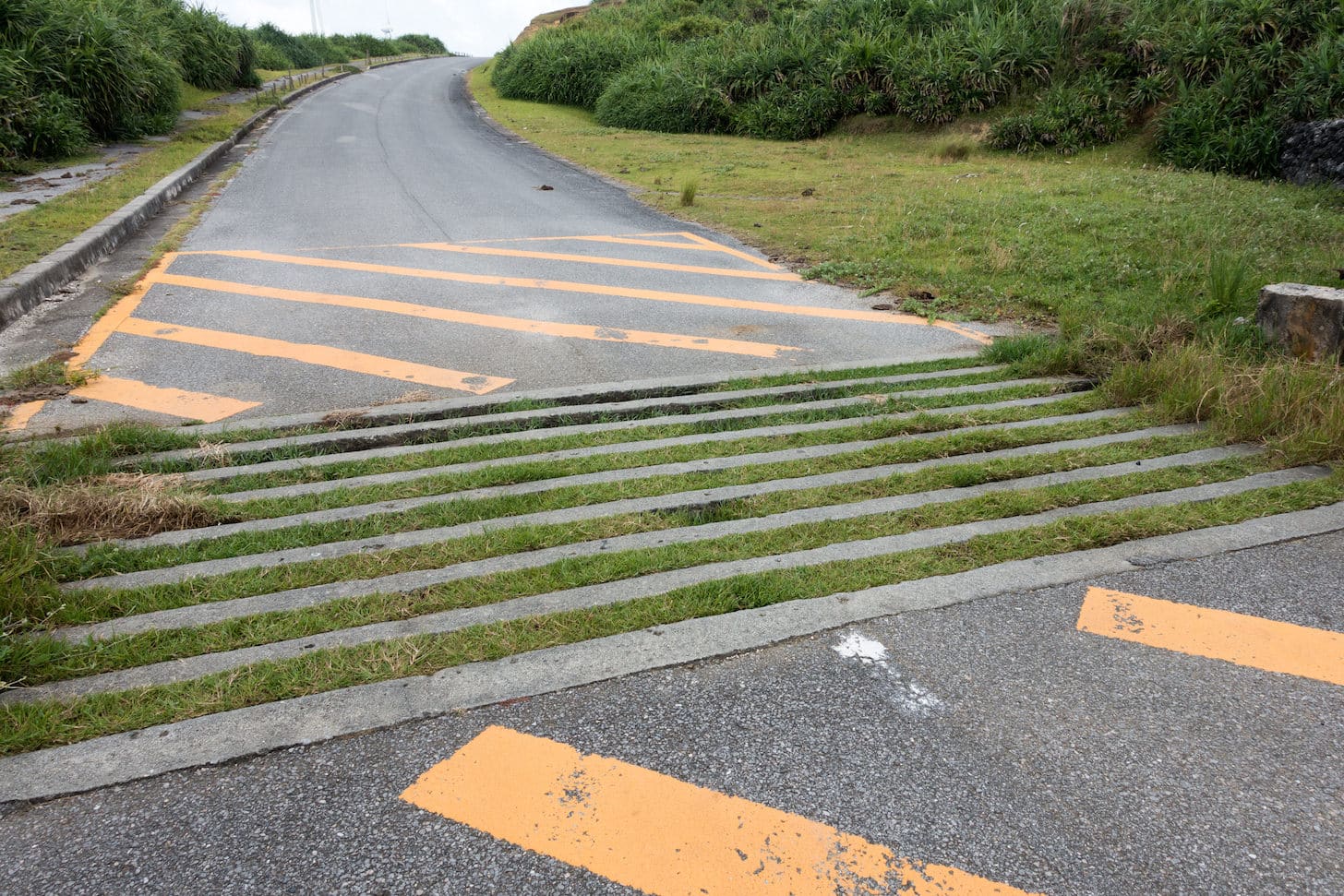 Close-up of roadway grooves