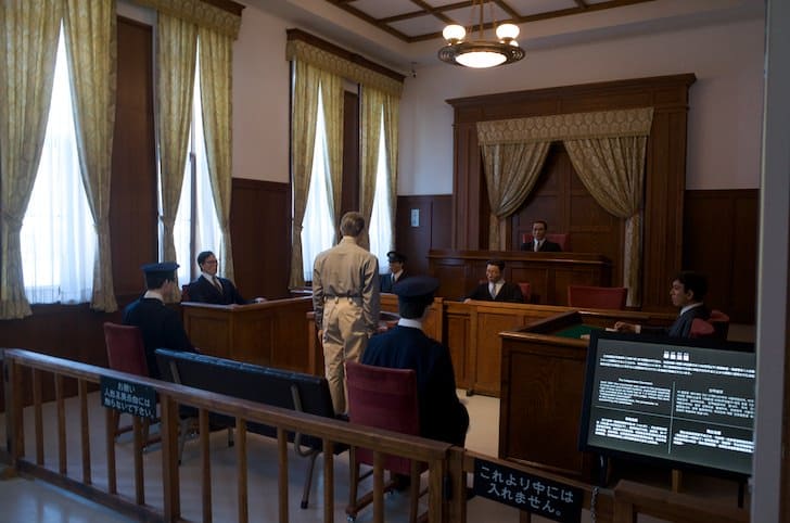 Courtroom trial scene