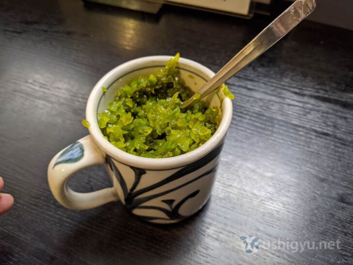 Pickles on counter refresh palate after rich tonkatsu and sauce
