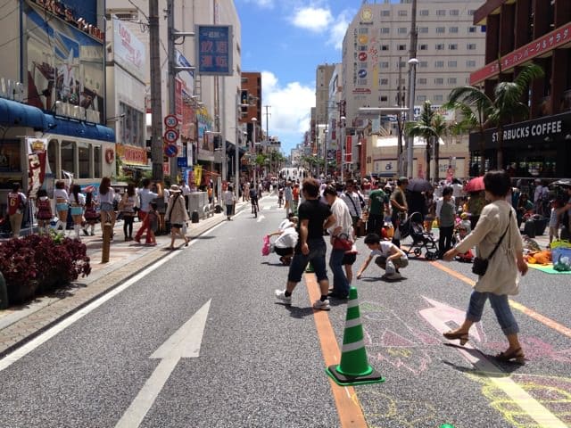 Busy Kokusai Street in Naha