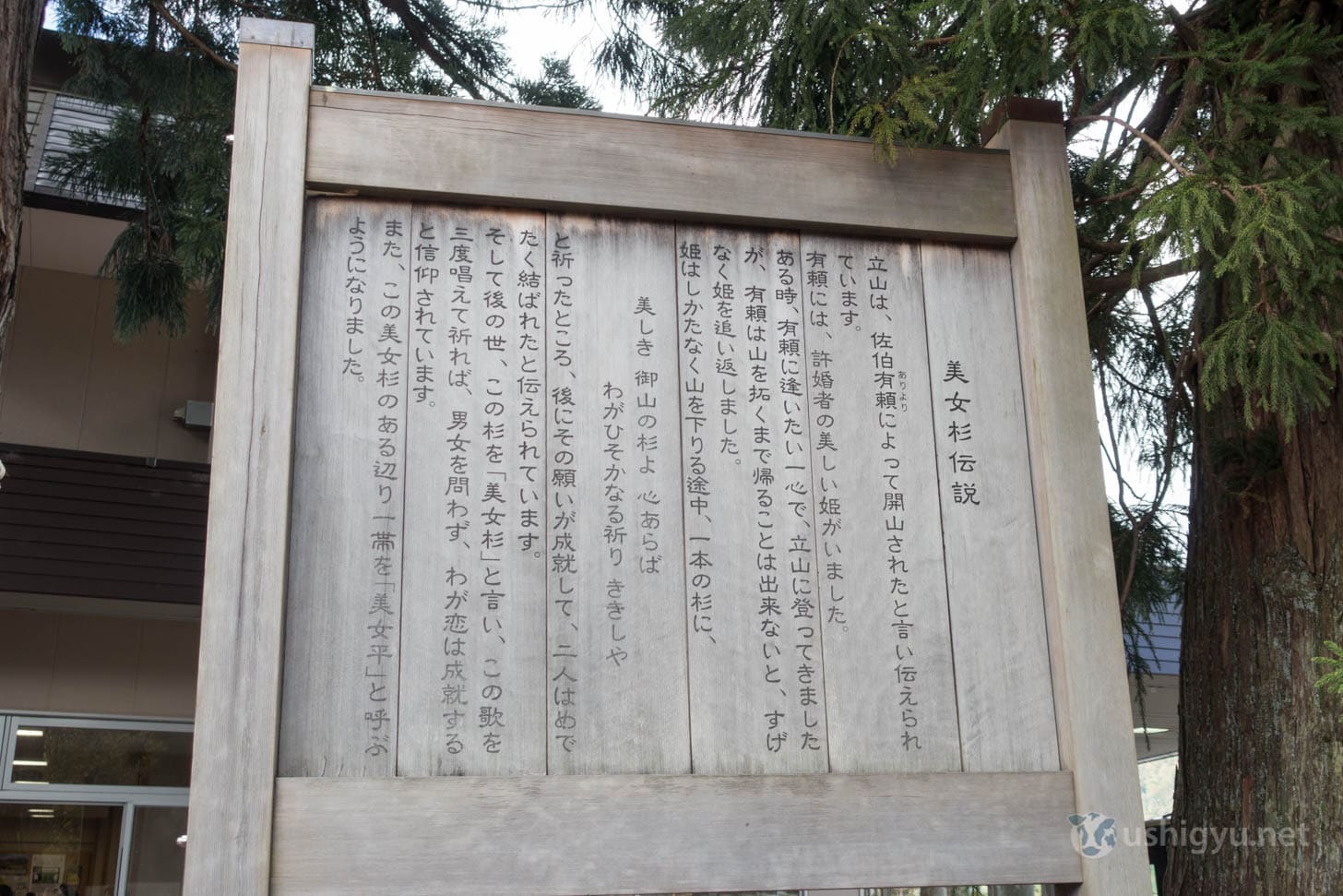 Plaque describing Bijosugi legend and poem