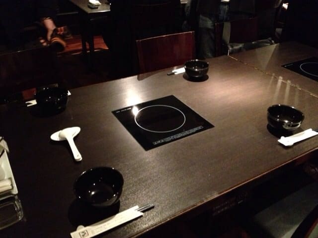 Dining area with hot pot tables