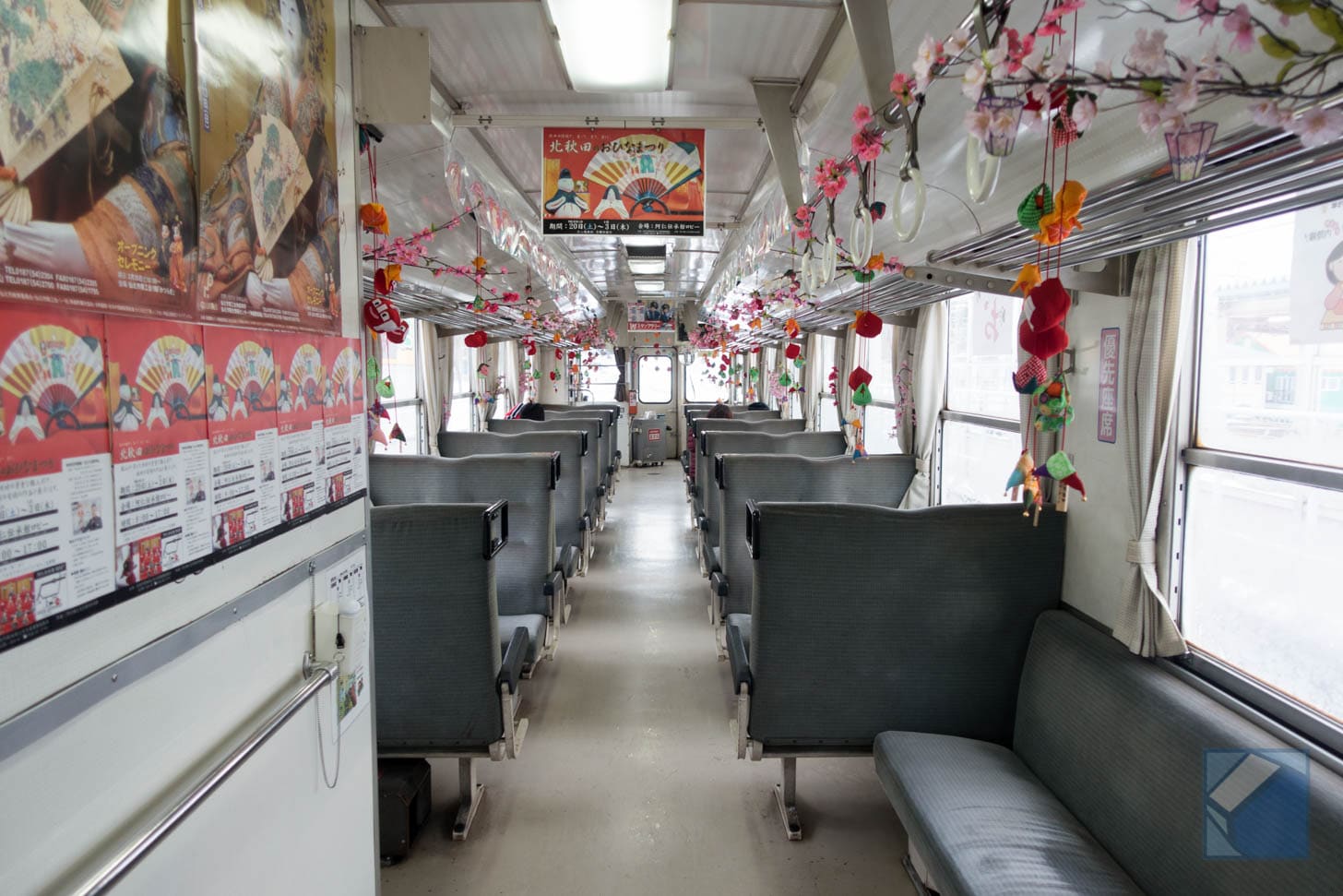 Train interior decorated for spring
