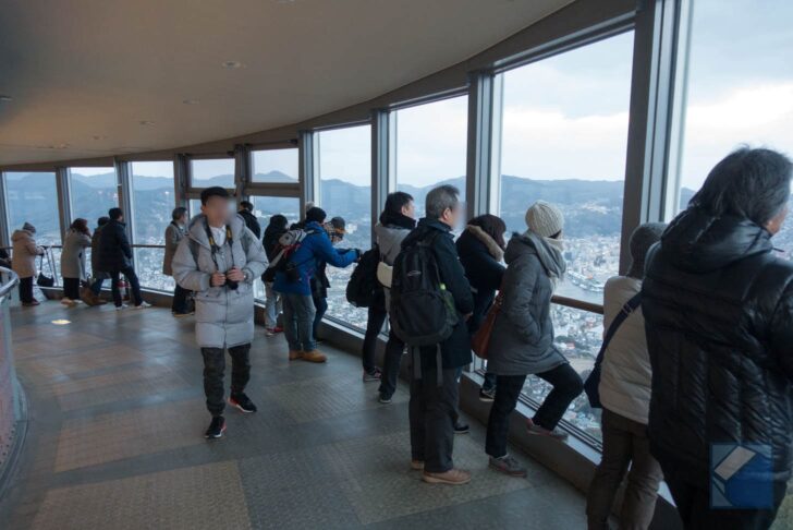 Tourists arriving at sunset