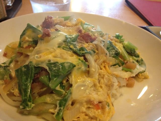 Close-up of Okinawan chanpon composition