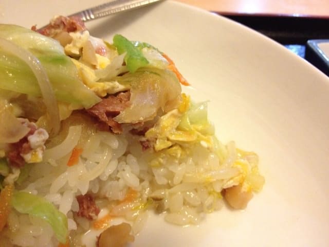 Okinawan-style chanpon with corned beef and egg