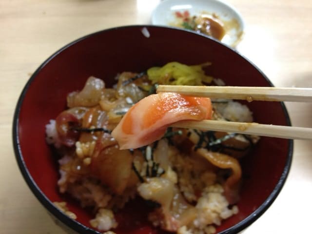 Finding fatty salmon pieces underneath